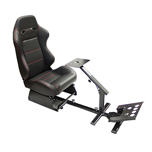 MODAUTO Estructura para Videojuego, Estructura Simulador de Conducción con Asiento SemiBaquet Ajustable, de Cuero, Modelo N810B-N360, Negro