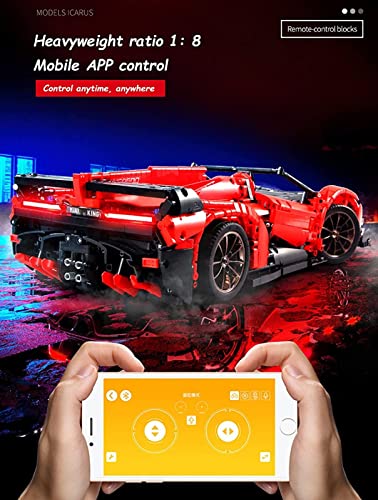 Modelo Coche Deportivo Tecnología,13079 Tecnología Coche Control Remoto con Motor y Luz,Juguete Construcción Partículas Pequeñas para Niños, Compatible con Lego Red,One Size