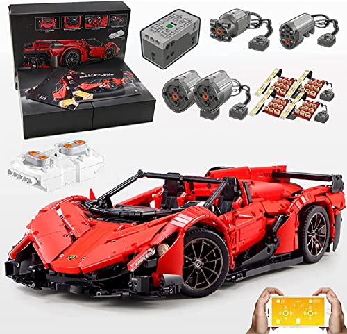 Modelo Coche Deportivo Tecnología,13079 Tecnología Coche Control Remoto con Motor y Luz,Juguete Construcción Partículas Pequeñas para Niños, Compatible con Lego Red,One Size