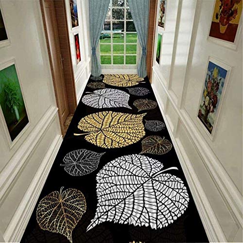 Modelo de la hoja Pasillo corredor Alfombra, for no Slip Mat Entrada for Puertas Escalera del hotel Puerta de entrada de la alfombra, 70cm / 90cm / 110cm ancho ( Color : Black , Size : 140x600cm )