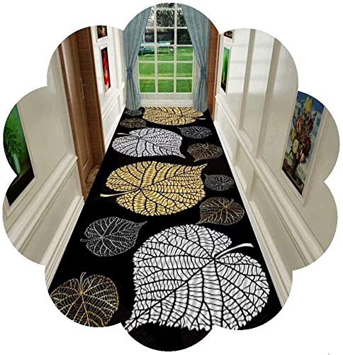 Modelo de la hoja Pasillo corredor Alfombra, for no Slip Mat Entrada for Puertas Escalera del hotel Puerta de entrada de la alfombra, 70cm / 90cm / 110cm ancho ( Color : Black , Size : 140x600cm )