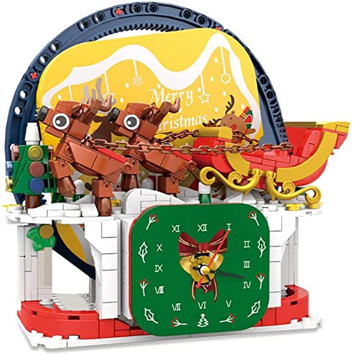 Modelo Reloj Coche Reno Papá Noel Navidad, Decoración Temática Navidad, Juego Juguetes Bloques Construcción Navideños para Niños, Compatible con Lego A,One Size