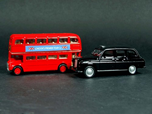 Modelos de London Double Decker Red Bus y Black Taxi Mini (acción Pull Back & Go) Hechos de Piezas fundidas de Metal y plástico / Recuerdo británico de Londres Inglaterra Reino Unido