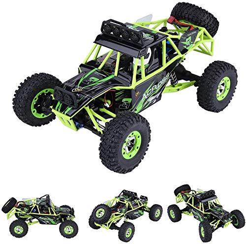 MODELTRONIC Coche Radio Control eléctrico Wltoys Verde-Negro 1/12 emisora LCD 2.4G tracción 4x4 Alta Velocidad 50km/h Crawler Desert Offroad Buggy vehículo con luz LED / Incluye 2X baterías LIPO