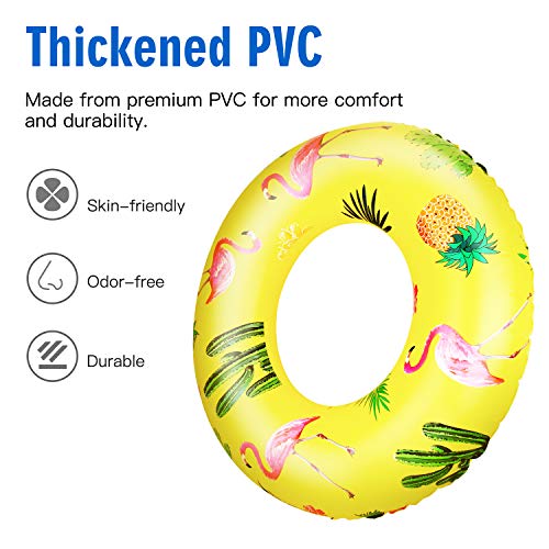 MoKo Anillos de Natación de 90 cm de Diámetro, Flotador Inflable en Piscina y en Playa, Juguetes para la Fiesta de Verano de PVC con Parches de Reparación para Niños Adultos - Amarillo