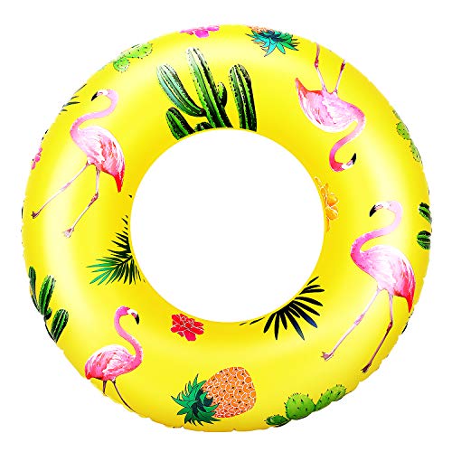 MoKo Anillos de Natación de 90 cm de Diámetro, Flotador Inflable en Piscina y en Playa, Juguetes para la Fiesta de Verano de PVC con Parches de Reparación para Niños Adultos - Amarillo