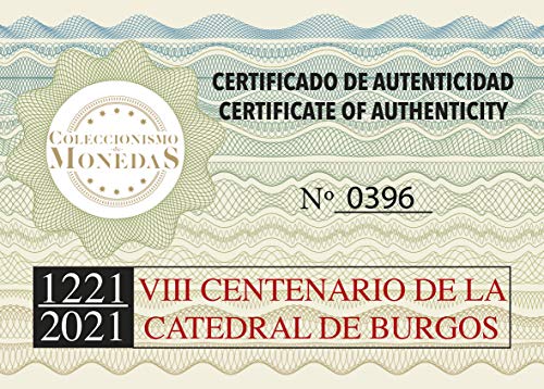 Moneda bañada en oro de 24 quilates. Conmemoración del 800 aniversario de la Catedral de Burgos. Moneda de colección. Edición limitada y numerada a 5.000 unidades.