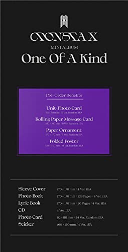 Monsta X - One Of A Kind [Random Ver] (The 9th Mini Album) [Pre Order] CD+Photobook+Folded Poster+Others with Tracking, Extra Decorative Stickers, Photocards