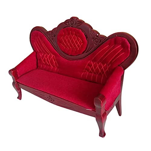 mothcattl Molde para muebles de casa de muñecas, mini sofá, nostálgico, sin rebabas, respetuoso del medio ambiente, 1:12, casa de muñecas, sofá en miniatura para niña, color de madera roja