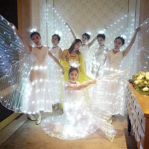 MOVKZACV Danza del vientre de Halloween LED alas de ángel, barra de danza del vientre, luz de escenario desgaste de 360 grados de rendimiento LED ala para mujeres (blanco)