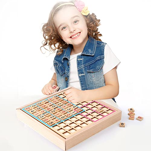 MSKS Juego de Rompecabezas de Madera Sudoku Board Number Game Juego Educativo con Cajón Puzzle Toy para niños y Adultos Math Brain Teaser Juguetes de Escritorio Sudoku de cuadrícula 4,6,9