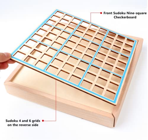 MSKS Juego de Rompecabezas de Madera Sudoku Board Number Game Juego Educativo con Cajón Puzzle Toy para niños y Adultos Math Brain Teaser Juguetes de Escritorio Sudoku de cuadrícula 4,6,9