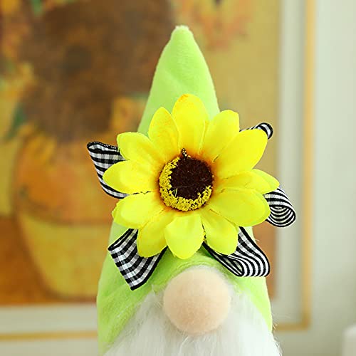 Mueco de girasol de primavera Gnomo de abeja verde Escandinavo Enano Girasol Elfo Figura de Peluche Gnomo Juguete Mueca Ornamento Mueca tejida con sombrero de girasol Mesa Decoracie