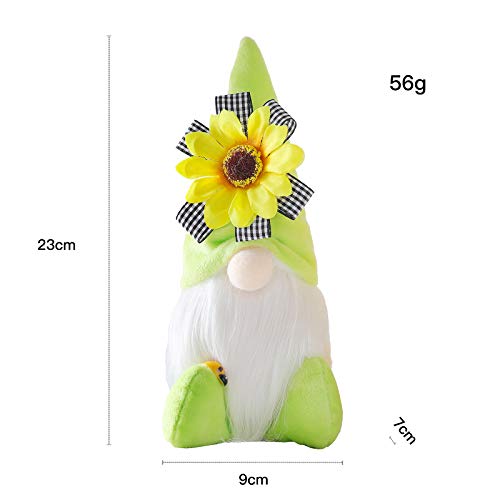 Mueco de girasol de primavera Gnomo de abeja verde Escandinavo Enano Girasol Elfo Figura de Peluche Gnomo Juguete Mueca Ornamento Mueca tejida con sombrero de girasol Mesa Decoracie