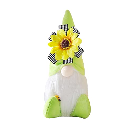 Mueco de girasol de primavera Gnomo de abeja verde Escandinavo Enano Girasol Elfo Figura de Peluche Gnomo Juguete Mueca Ornamento Mueca tejida con sombrero de girasol Mesa Decoracie