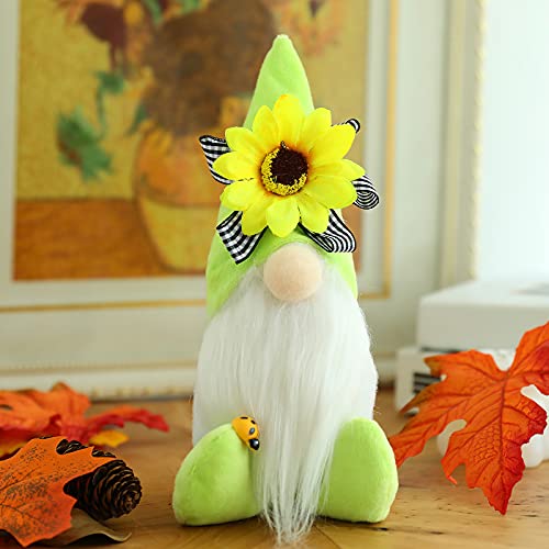 Mueco de girasol de primavera Gnomo de abeja verde Escandinavo Enano Girasol Elfo Figura de Peluche Gnomo Juguete Mueca Ornamento Mueca tejida con sombrero de girasol Mesa Decoracie