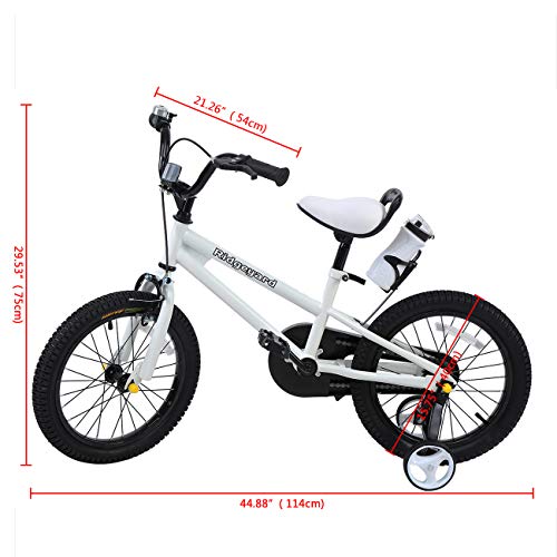 MuGuang - Bicicleta infantil para niño y niña, estilo libre, BMX de 16 pulgadas, ruedas de apoyo, color blanco