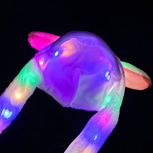 Muium(TM) Sombrero de conejo con orejas de peluche, juguete con luz LED multicolor, sombrero con orejas móviles, gorro de animal, cosplay, regalo de cumpleaños (azul)