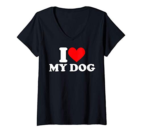 Mujer AMO MI PERRO - YO CORAZON A MI PERRO Camiseta Cuello V