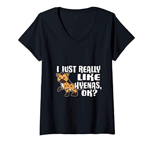 Mujer I Just Really Like Hyenas Ok Lindo Disfraz De Hiena Camiseta Cuello V