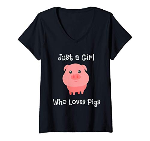 Mujer Just a Girl Who Loves Pigs Cute Baby Pig Piglet Camiseta Cuello V