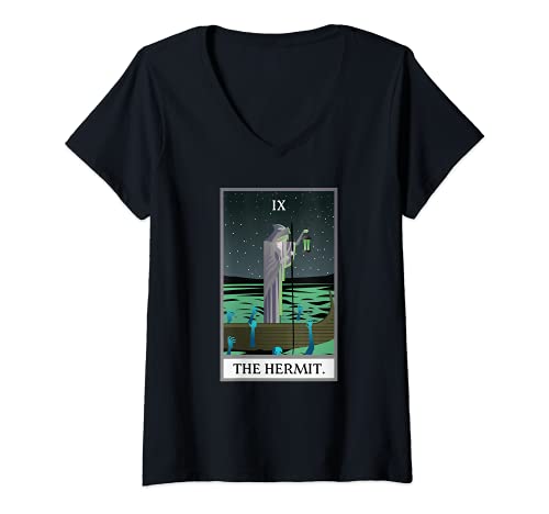 Mujer La carta del Tarot Ermitaño Goth Camiseta Cuello V