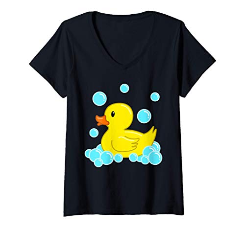 Mujer Lindo Pato Amarillo Duckie Juguetes De Baño De Goma Patito Camiseta Cuello V