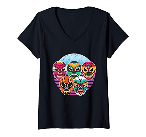 Mujer Máscara de lucha mexicana I Cool Lucha libre mexicana Camiseta Cuello V