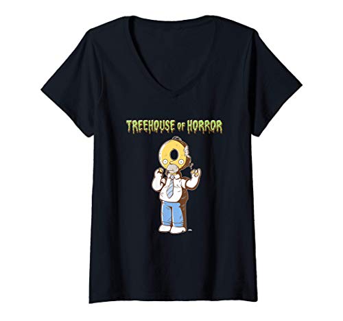 Mujer The Simpsons Treehouse of Horror Homer Donut Head Halloween Camiseta Cuello V