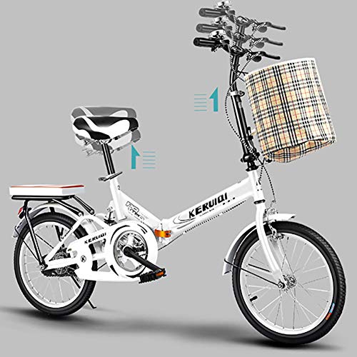 Mujeres Viajero Bicicleta Plegable,Altura Ajustable Bicicleta De Confort Para Los Jinetes Principiantes,Con Cesta Y Asiento Trasero,Con Frenos Delanteros Y Traseros,Velocidad única Bicicleta-Negro 20i