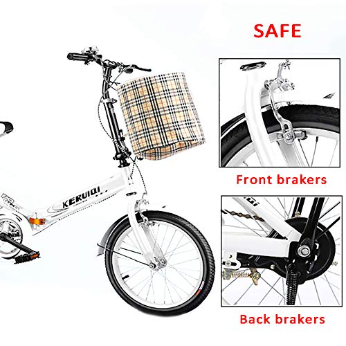 Mujeres Viajero Bicicleta Plegable,Altura Ajustable Bicicleta De Confort Para Los Jinetes Principiantes,Con Cesta Y Asiento Trasero,Con Frenos Delanteros Y Traseros,Velocidad única Bicicleta-Negro 20i