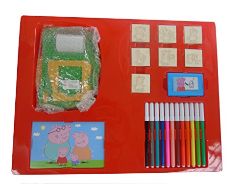 Multiprint Máquina crea Pegatinas Peppa Pig, Made in Italy, 7 Sellos, Álbum con Marcadores, Set Sellos Niños Persolanizados, en Madera y Caucho Natural, Tinta Lavable no Tóxica, Idea de Regalo, art.08875