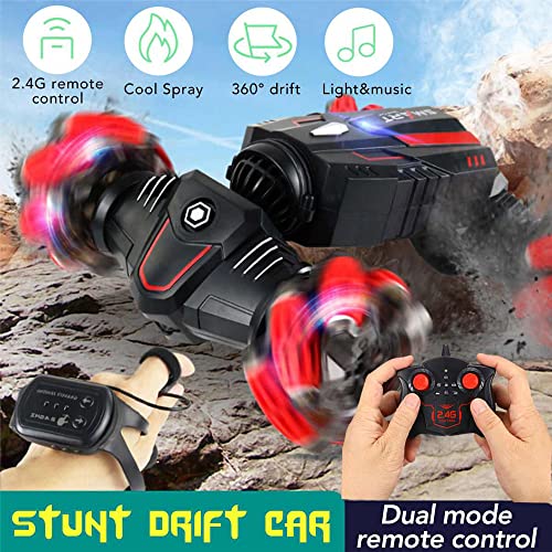 MUMUMI 360 ° Spin RC Stunt Car Radio Gestos de inducción Spray Música Light Twist High Speed ​​Stunt Control Remoto Off Road Drift Vehicle Cars Modelo Niños Adultos Regalo de cumpleaños de Navidad