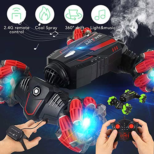 MUMUMI 360 ° Spin RC Stunt Car Radio Gestos de inducción Spray Música Light Twist High Speed ​​Stunt Control Remoto Off Road Drift Vehicle Cars Modelo Niños Adultos Regalo de cumpleaños de Navidad