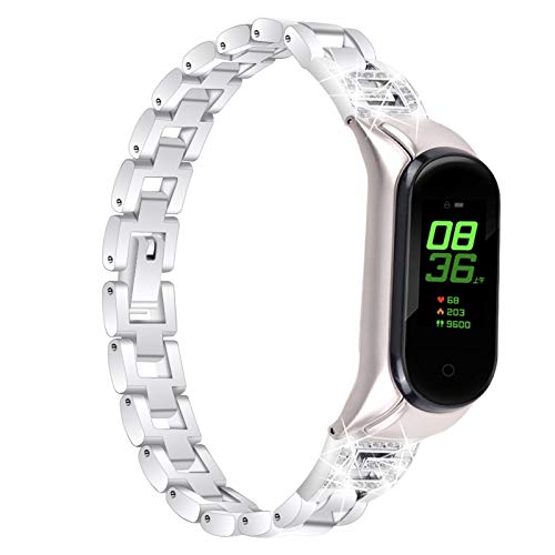 MVRYCE Mi Band 5 Sport Band, Pulsera de Diamantes de Imitación de Acero Inoxidable Elegante para Mujer Pulsera de Banda de Repuesto Delgada Compatible para Xiaomi Mi Band 5, Plata