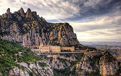 MX-XXUOUO Rompecabezas de 1000 Piezas Lugares Hermosos:España Barcelona montañas Santa María de Montserrat casa Nubes