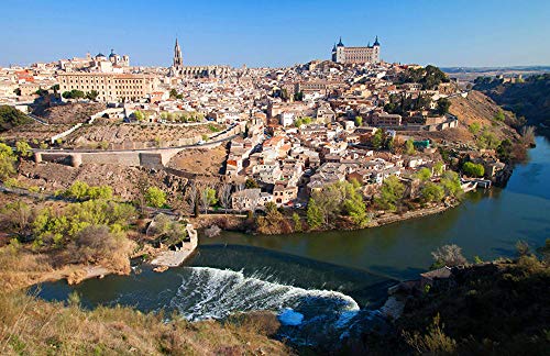 MX-XXUOUO Rompecabezas de Madera de 1000 Piezas, Toledo, España, Costa, ríos, Ciudades, construcción de Casas, Juegos y Manualidades