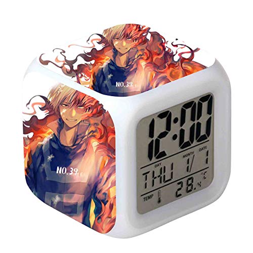 My Hero Academia Reloj Despertador 7 Colores Cambiantes Digital Reloj de Navidad Cumpleaños Regalo Juguetes Japón Dibujos Animados Mi Héroe Academia Figuras LED 7 Colores Flash Despertador