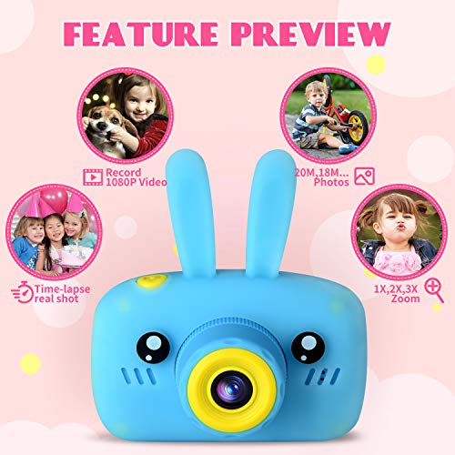 Myhappy Camara de Fotos para Niños con Juegos Zoom Digital de 3X 12MP 1080P HD 2 Pulgada LCD Infantil Regalos Navidad Juguetes Muchachos 3-12 Años Azul