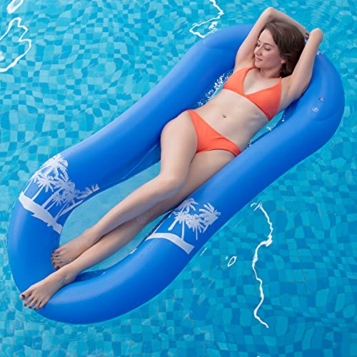 Myir Colchoneta Piscina Adultos, Flotadores Piscina Hinchables para Piscina Cama de Agua Flotador de Malla Tumbona Inflable del Agua Hinchable Colchón de Aire Adultos (Azul)