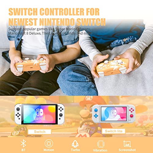 Mytrix Mando Compatible Switch, Wireless Controlador Inalámbrico para Switch/Lite/Switch OLED, Bluetooth Gamepad con Función Turbo y Dual Shock, Pro Switch de Vibración de 3 Niveles, Amarillo