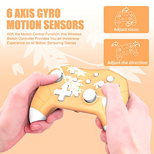 Mytrix Mando Compatible Switch, Wireless Controlador Inalámbrico para Switch/Lite/Switch OLED, Bluetooth Gamepad con Función Turbo y Dual Shock, Pro Switch de Vibración de 3 Niveles, Amarillo