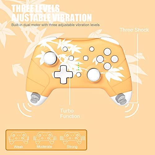 Mytrix Mando Compatible Switch, Wireless Controlador Inalámbrico para Switch/Lite/Switch OLED, Bluetooth Gamepad con Función Turbo y Dual Shock, Pro Switch de Vibración de 3 Niveles, Amarillo