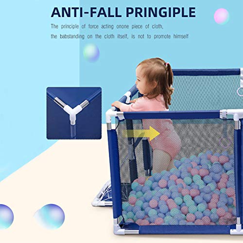 N  A Baby Playpen Niños Barrera de Seguridad Bolas de Piscina Bolas de Baloncesto para Niños Plegables Campo de Fútbol de Baloncesto para 0-3 Años de Edad Juego Tienda de Campaña,Azul,120x120cm