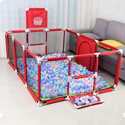 N  A Baby Playpen Niños Barrera de Seguridad Bolas de Piscina Bolas de Baloncesto para Niños Plegables Campo de Fútbol de Baloncesto para 0-3 Años de Edad Juego Tienda de Campaña,Rojo,120x180cm