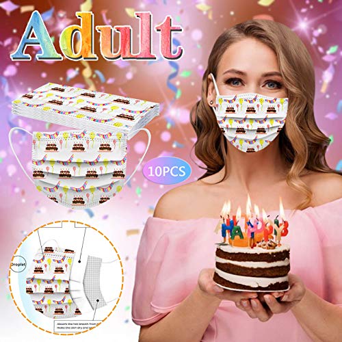 N / C 10 Adultos Unidades Moda De_Mascarilla_ D_esechables Impresión de Pastel cumpleaños con Estampado Adecuado para Fiestas 3 Capas Decorativa Variedad de Estilos