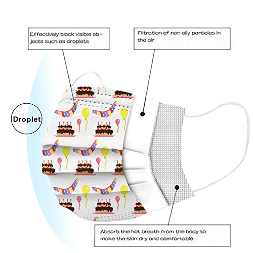 N / C 10 Adultos Unidades Moda De_Mascarilla_ D_esechables Impresión de Pastel cumpleaños con Estampado Adecuado para Fiestas 3 Capas Decorativa Variedad de Estilos