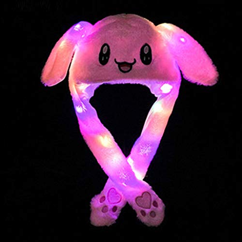 N/AB Sombrero de peluche con luces LED, divertido animal, orejas que se mueven, con orejas de peluche móviles, Happy Ears para apretar, juguete con luz LED para niñas Rosa. 2 mes