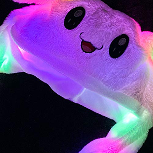 N/AB Sombrero de peluche con luces LED, divertido animal, orejas que se mueven, con orejas de peluche móviles, Happy Ears para apretar, juguete con luz LED para niñas Rosa. 2 mes