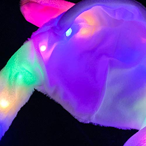 N/AB Sombrero de peluche con luces LED, divertido animal, orejas que se mueven, con orejas de peluche móviles, Happy Ears para apretar, juguete con luz LED para niñas Rosa. 2 mes